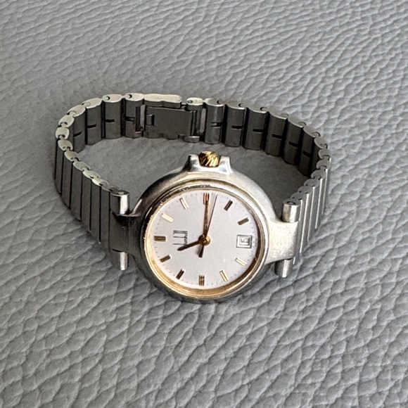 DUNHILL SWISS SILVER & GOLD TONE DATE SECOND HAND QUARTZ WATER RESISTANT WATCH - Picture 14 of 14